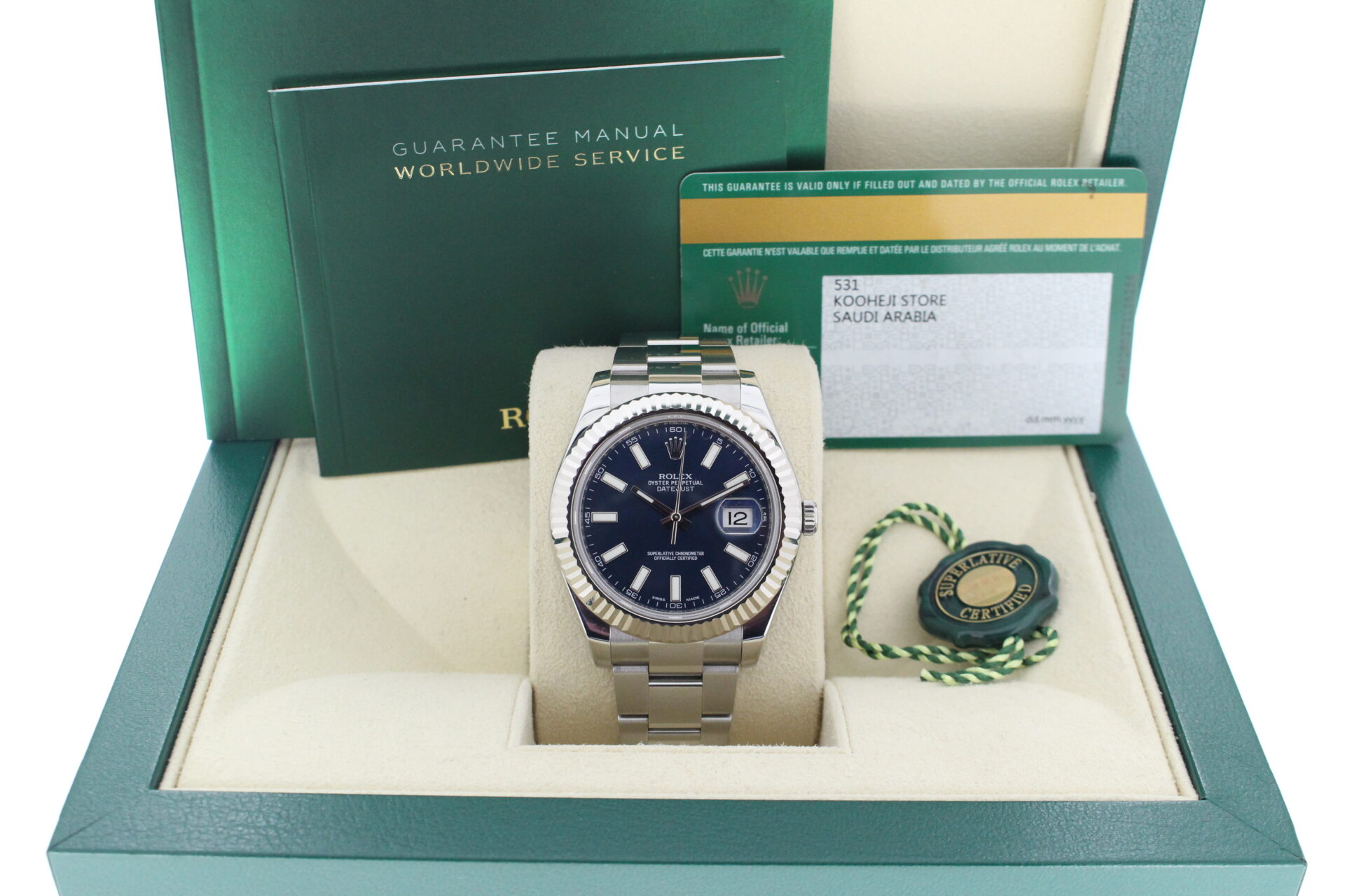 Rolex Datejust 36mm 116234 Blue in it's box with booklets, warranty card and swing tag