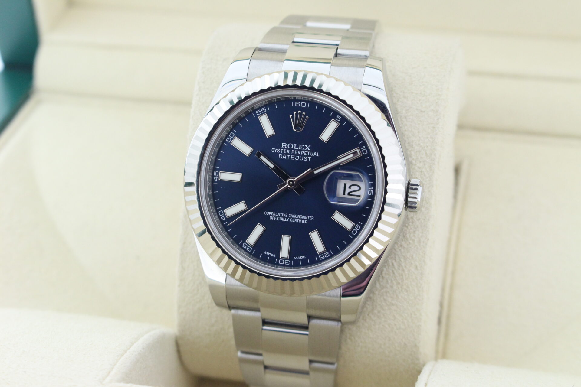 Rolex Datejust 36mm 116234 Blue facing towards the left to show the right angle