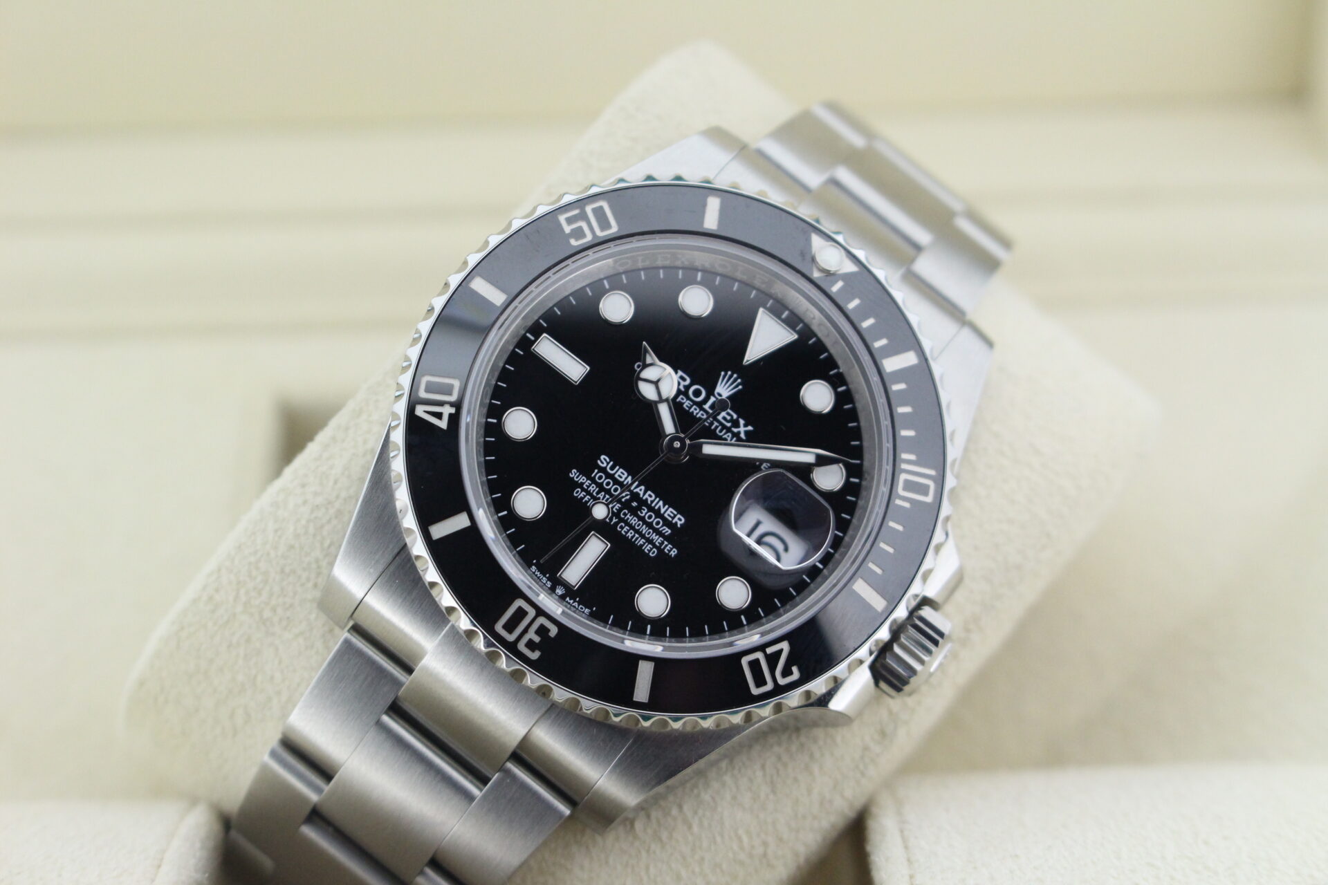 Rolex Submariner Date 126610LN tilted in it's box