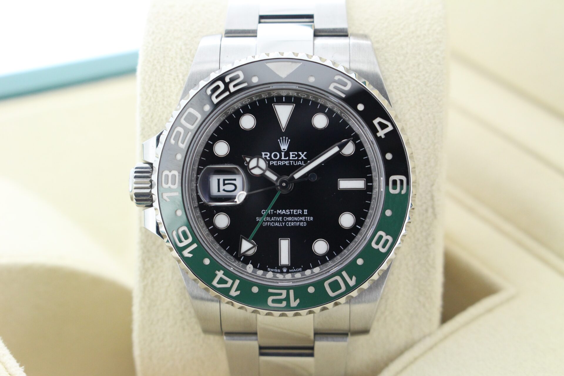 Rolex GMT Master II Sprite 126720GTNR close up