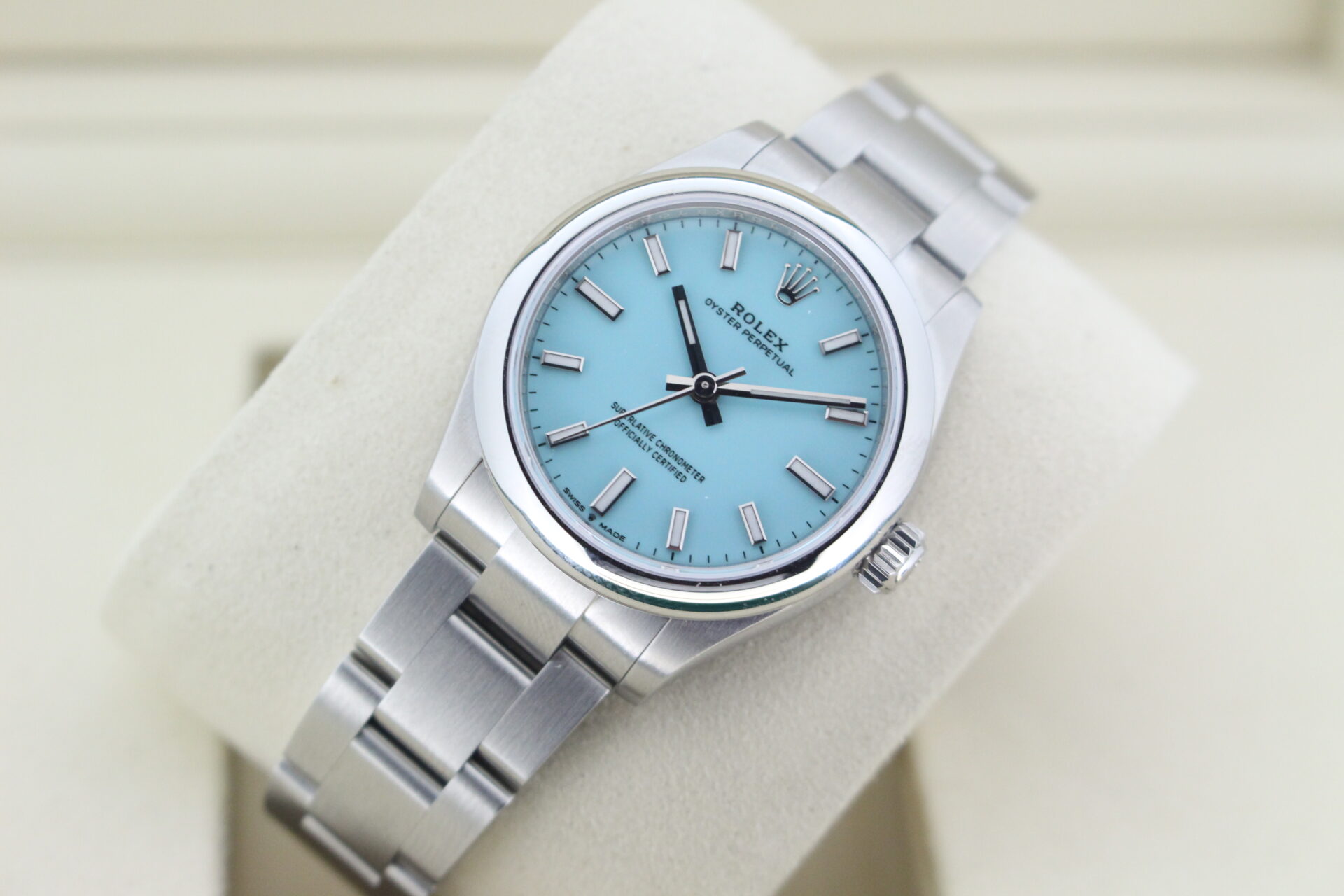 Rolex OP Tiffany Ladies watch at an angle