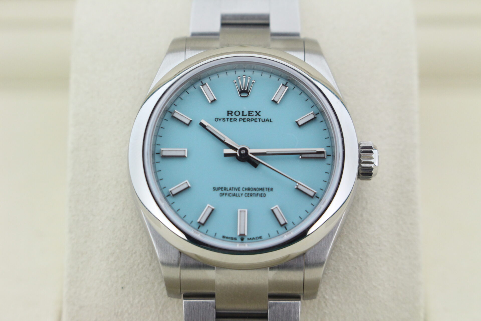 Close up view of the tiffany dial