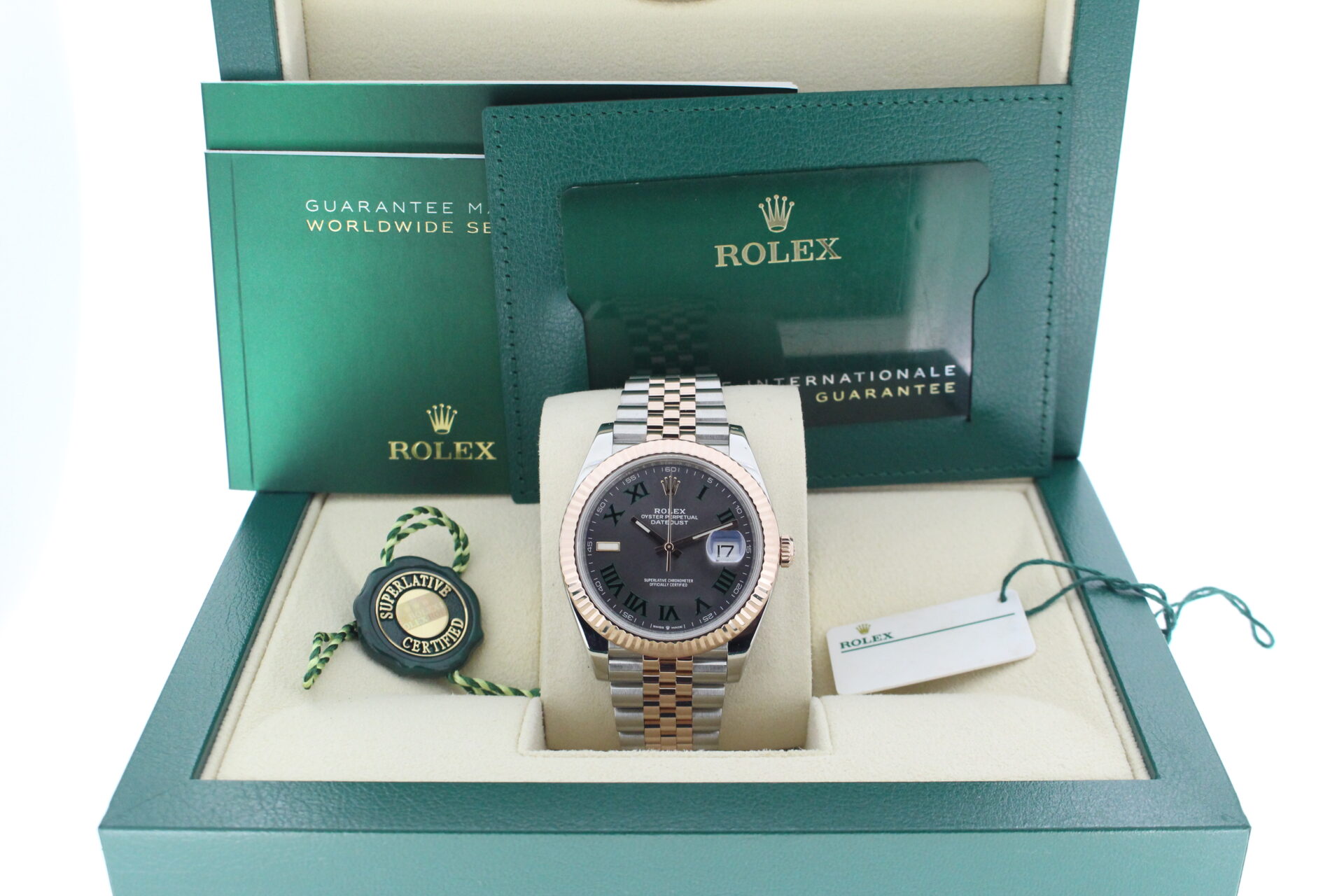 Rolex Datejust Wimbledon Bi-Metal Jubilee 126331 in it's box with booklets, both swing tags and warranty cards
