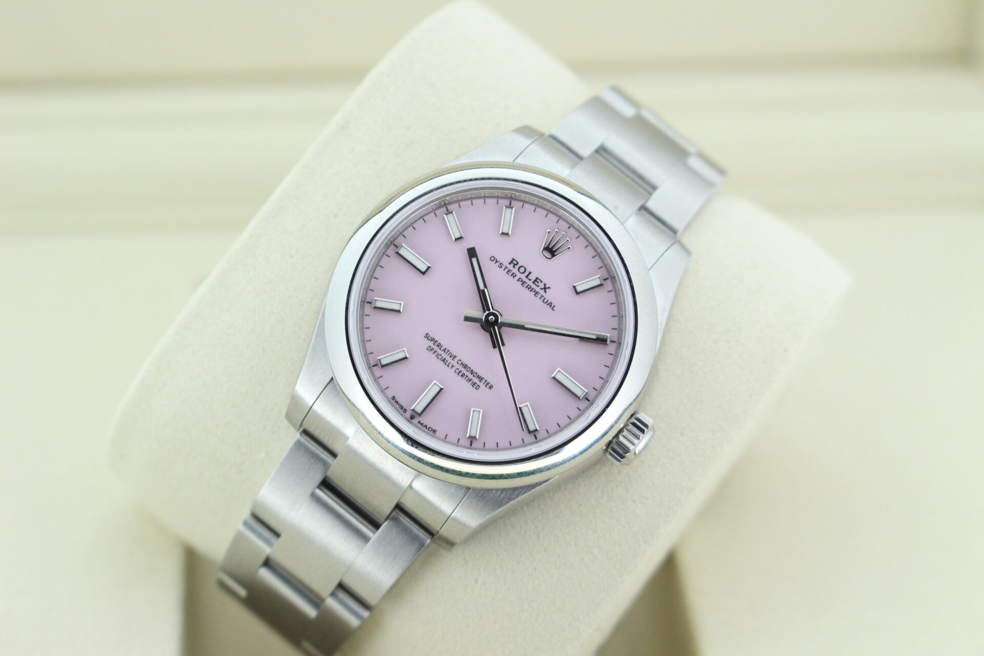 Rolex Oyster Perpetual Candy Pink Dial 277200 Tilted