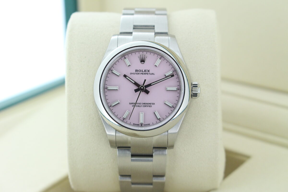 Rolex Oyster Perpetual Candy Pink Dial 277200 turned in it's box