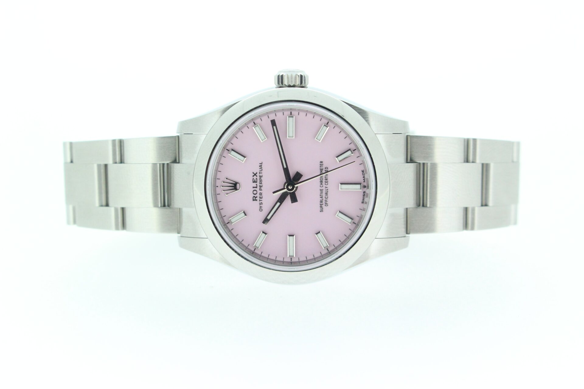 Rolex Oyster Perpetual Candy Pink Dial 277200 on a white background