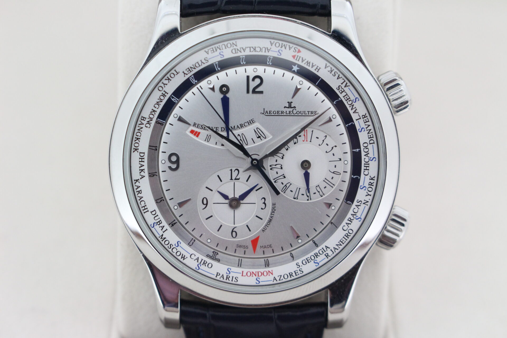 Close up of Jaeger-LeCoultre Master Geographic World Timer dial