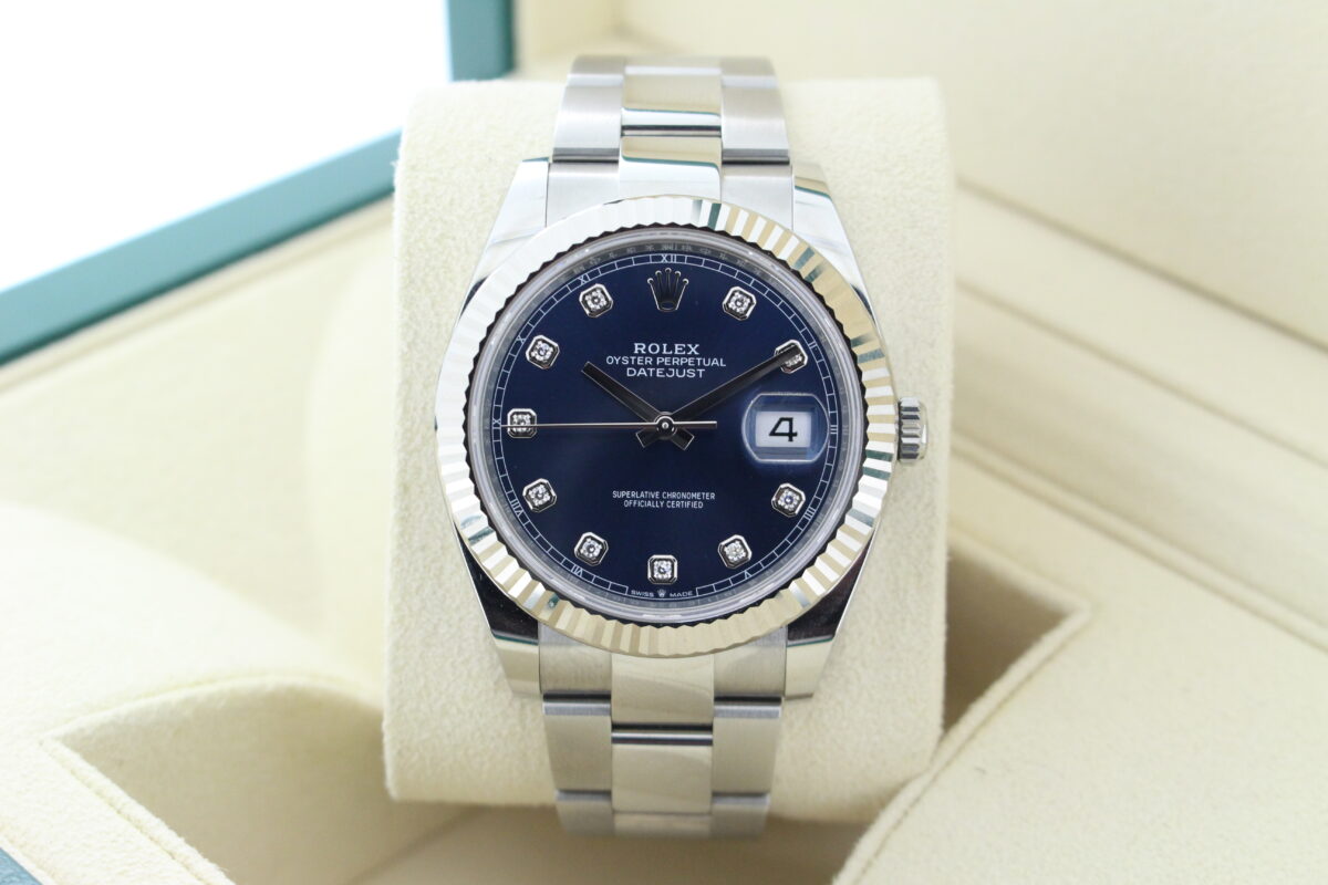 Rolex Datejust 41 Blue Diamond Dial 126334 turned in it's box