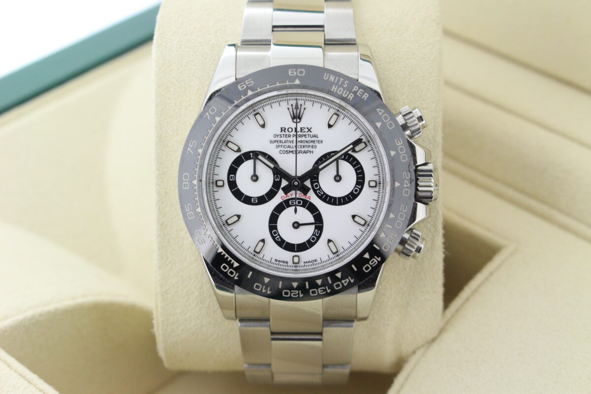 Rolex Daytona Panda 116500LN turned in it's box