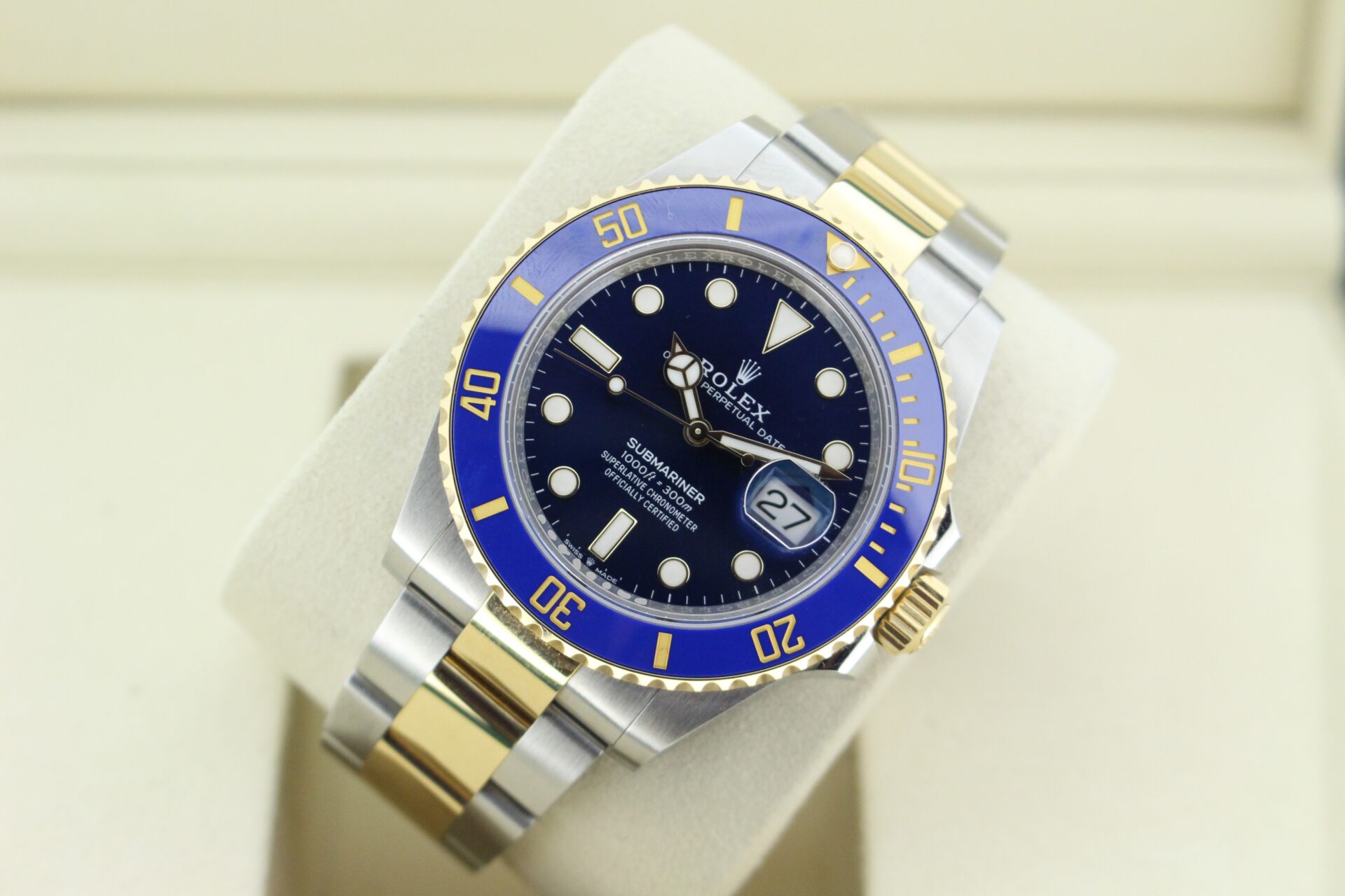 Rolex Submariner Bluesy 126613LB tilted in it's box