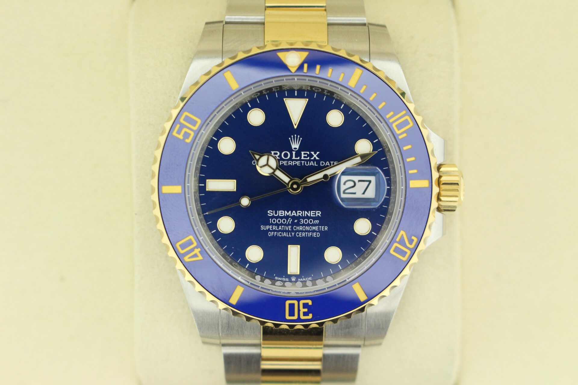 Rolex Submariner Bluesy 126613LB close up of watch face