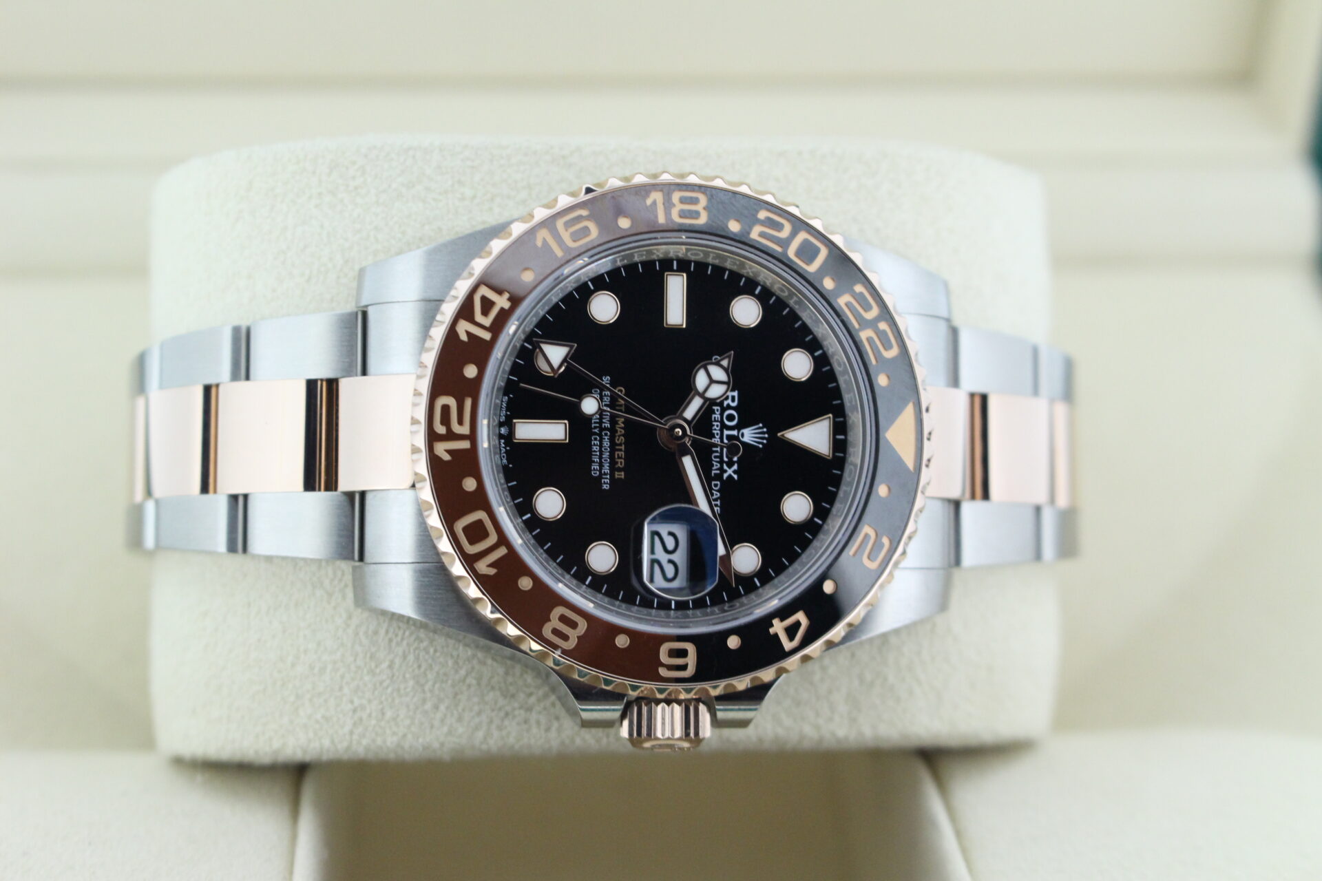 Rolex GMT Master II Rootbeer 126711CHNR on it's side
