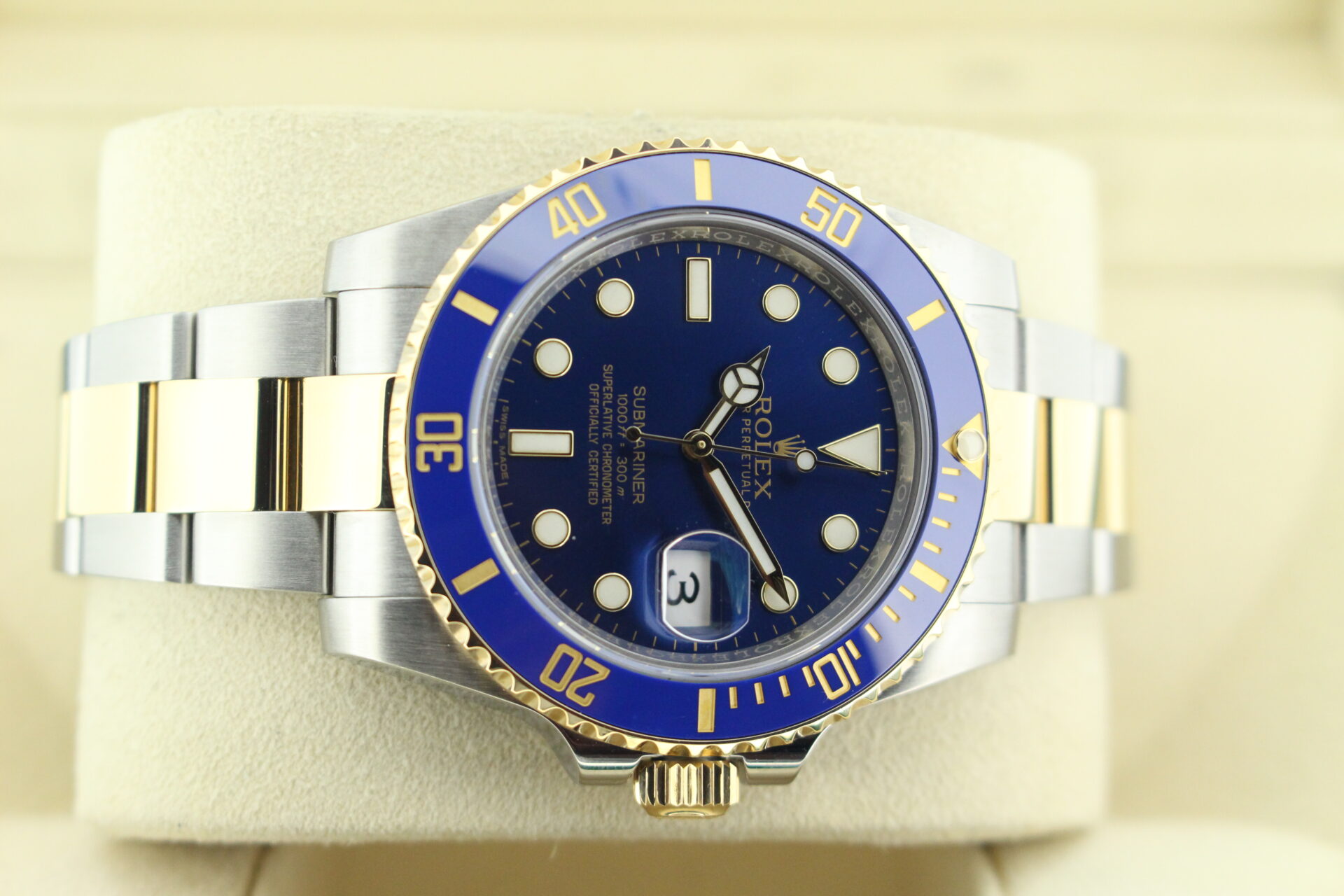 Rolex submariner blue laid on its side