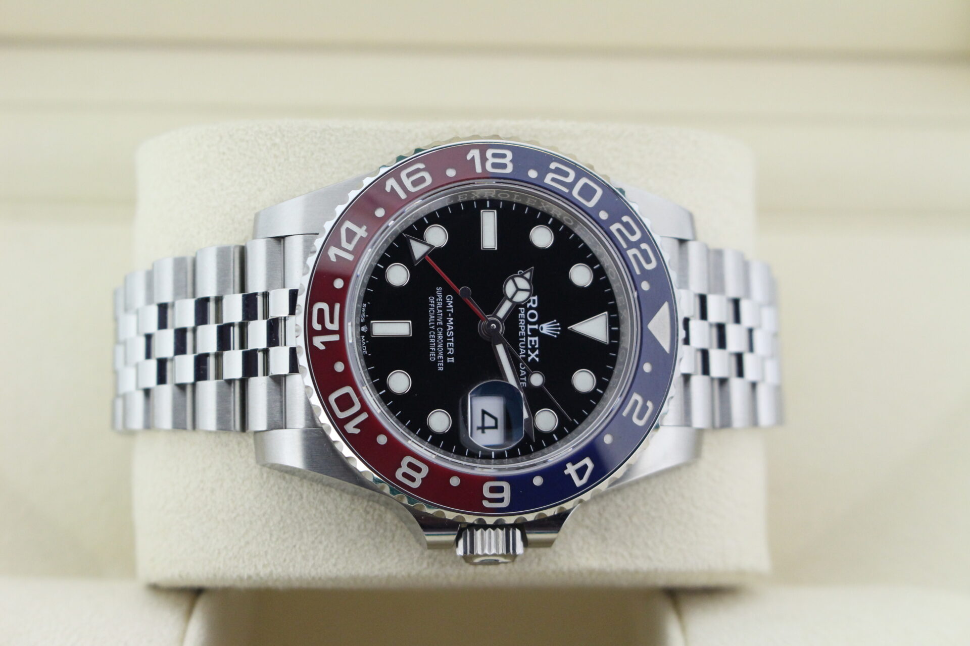 Rolex GMT Master II Pepsi 1261710BLRO on it's side