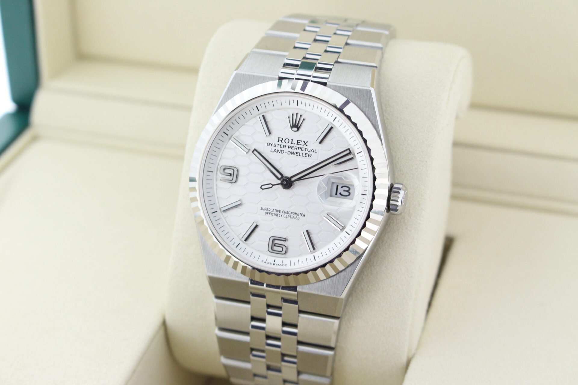 Rolex Land Dweller 40 127334 facing towards the left to show the right angle