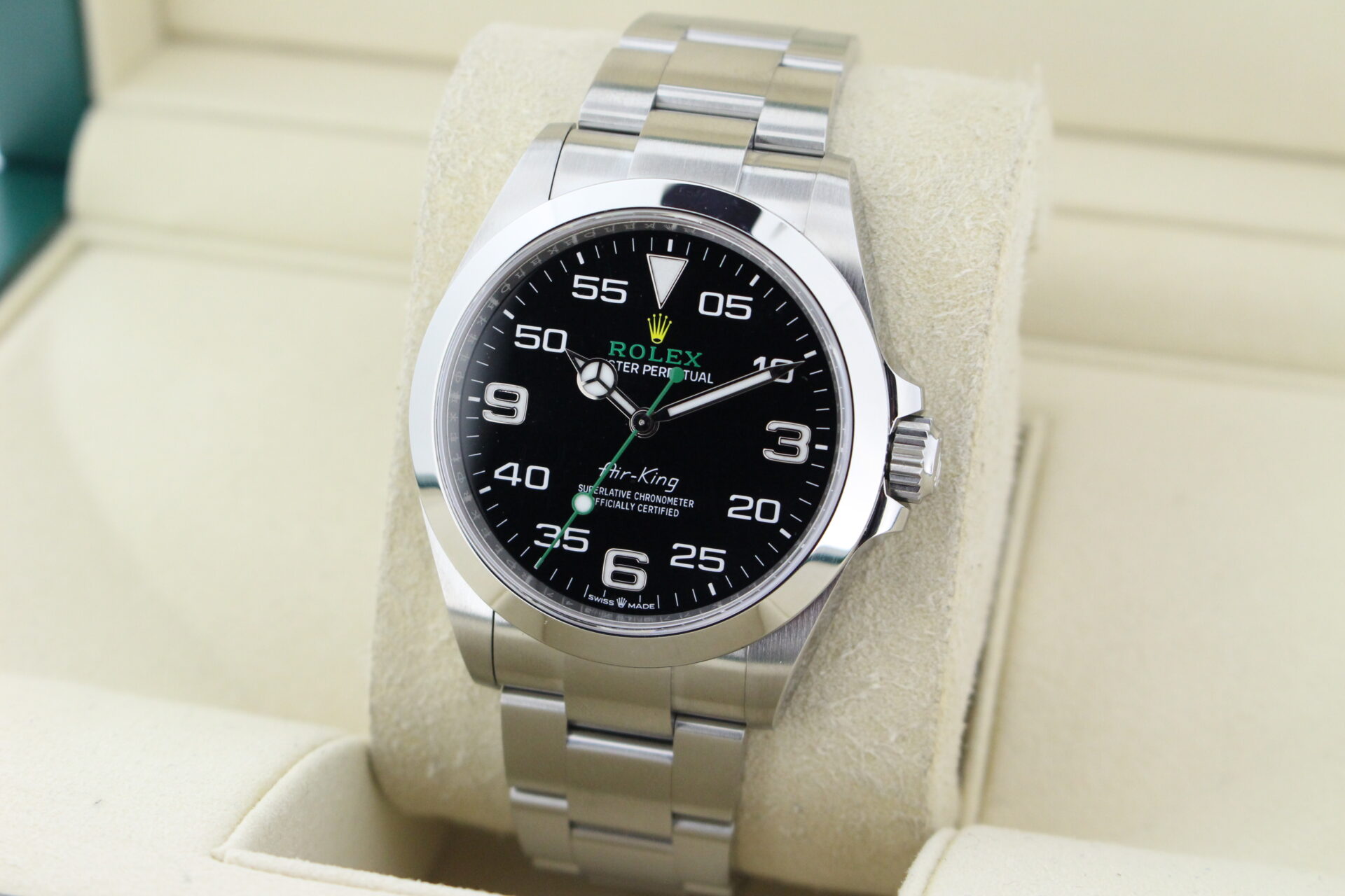 Rolex Air King 126900 facing towards the left to show the right angle