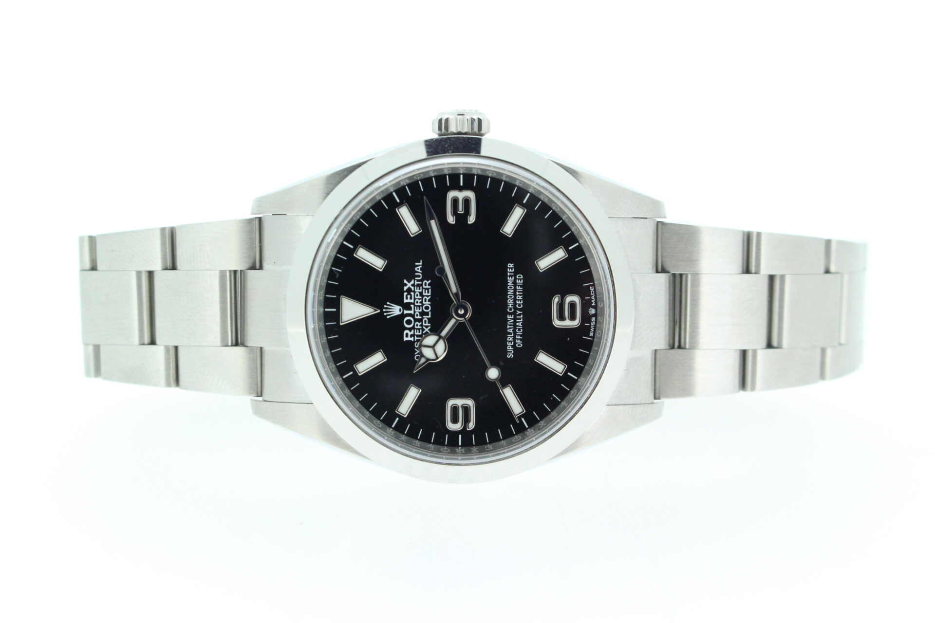 Rolex Explorer I 36mm 124270 on a white background