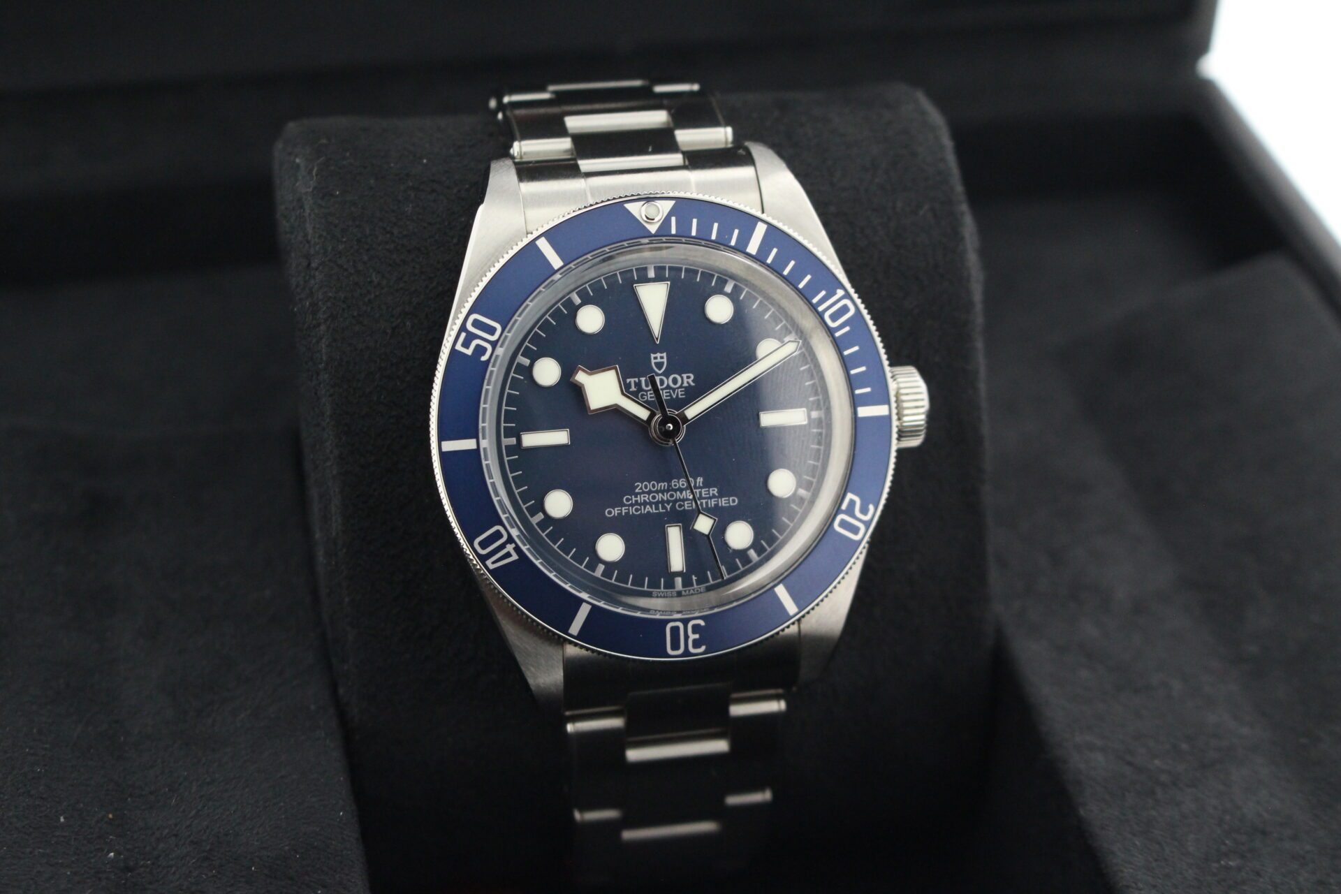 Tudor Black Bay 58 79030B facing towards the right to show the left angle