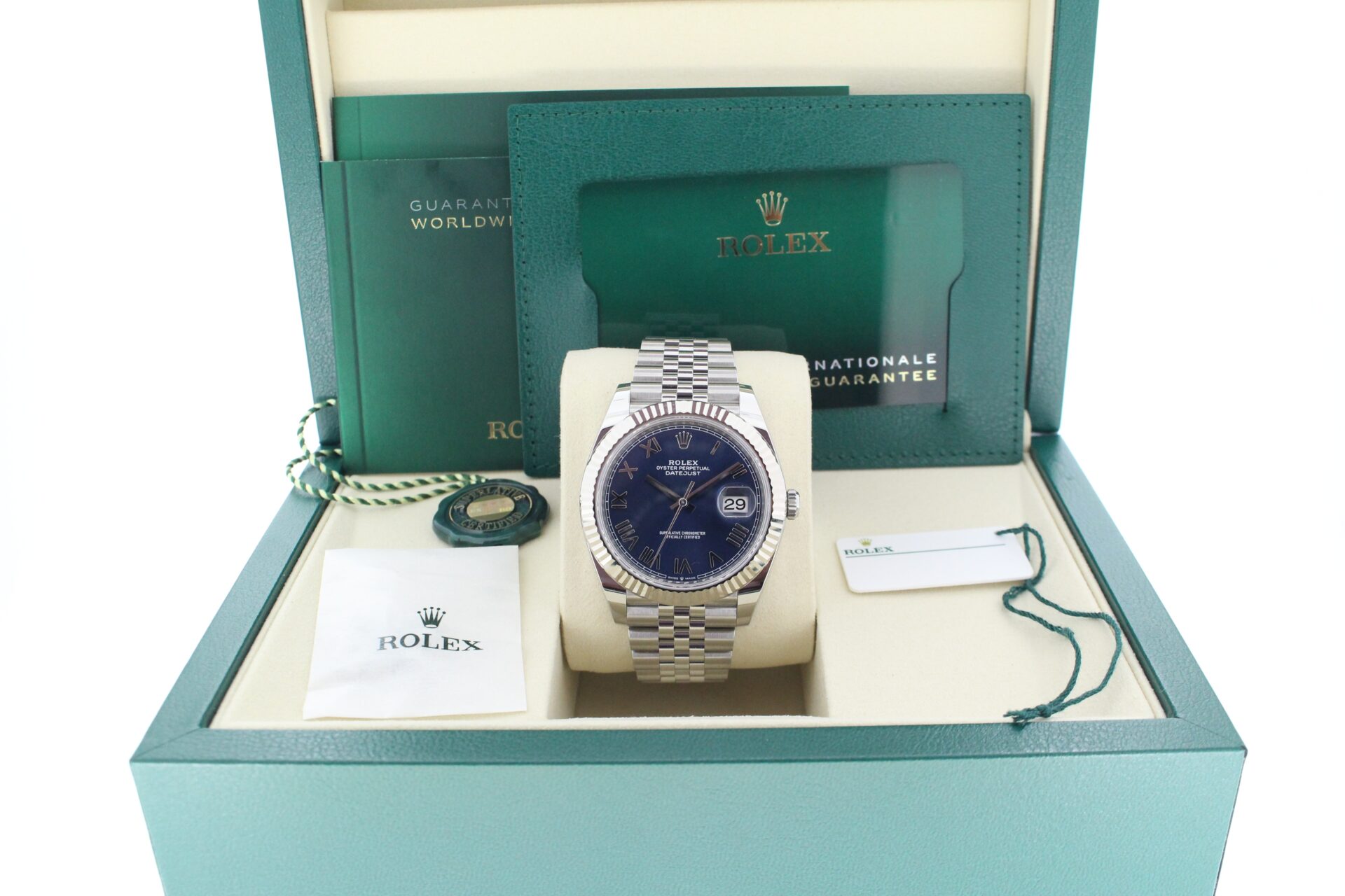 Rolex Datejust 41 Azzurro 'New Release' 126334 in it's box with both swing tags, link, booklet and warranty card