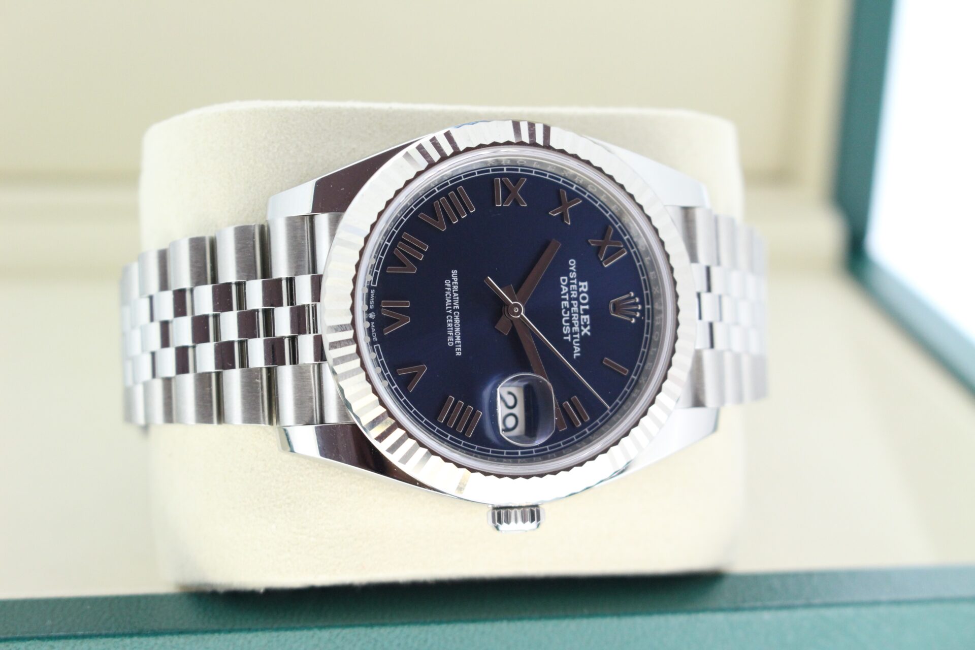 Rolex Datejust 41 Azzurro 'New Release' 126334 on it's side