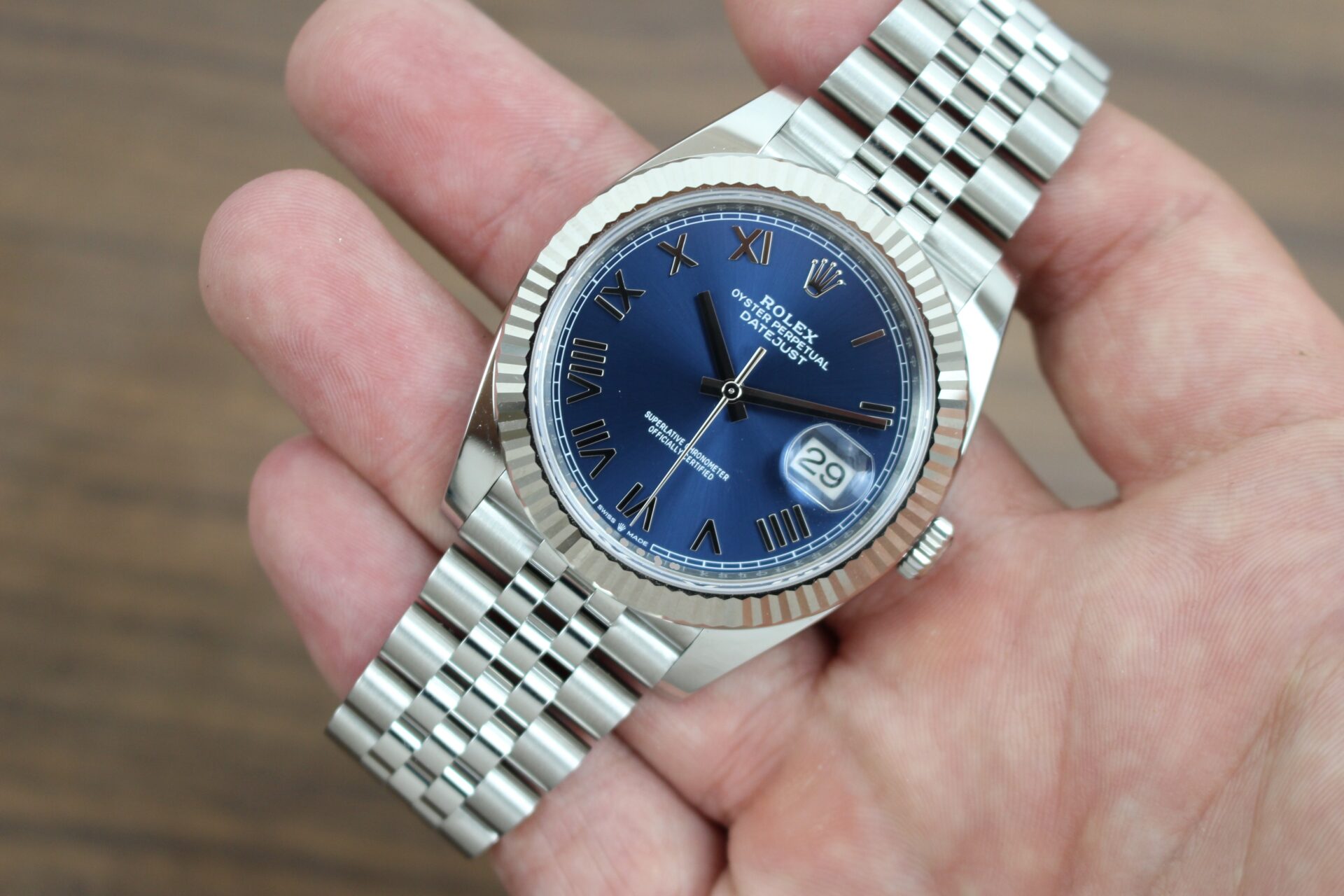 Rolex Datejust 41 Azzurro 'New Release' 126334 in a hand