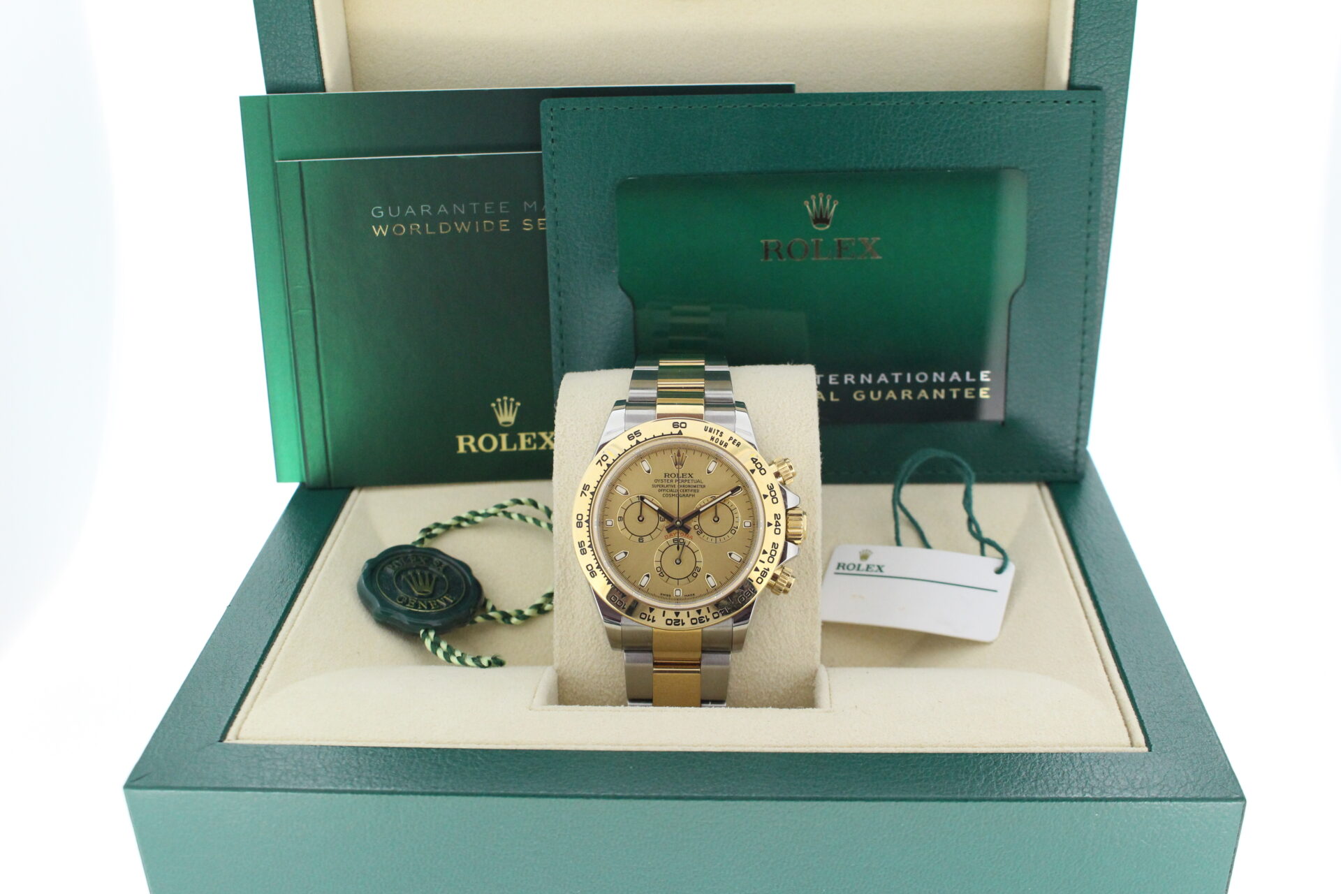 Rolex Daytona Diamond Dial 116503 it's box with both swing tags, booklets and warranty card