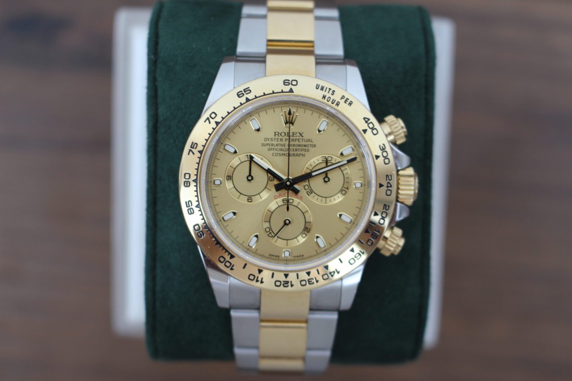 Rolex Daytona Diamond Dial 116503 on a green cushion