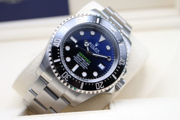 Rolex Deepsea James Cameron on its watch cushion displayed at an angle