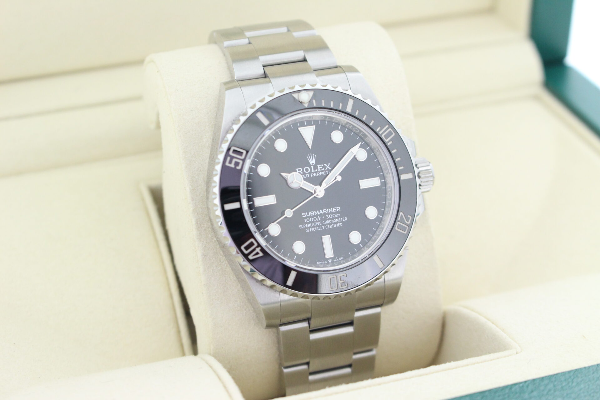 Rolex Submariner No Date 124060 facing towards the right to show the left angle