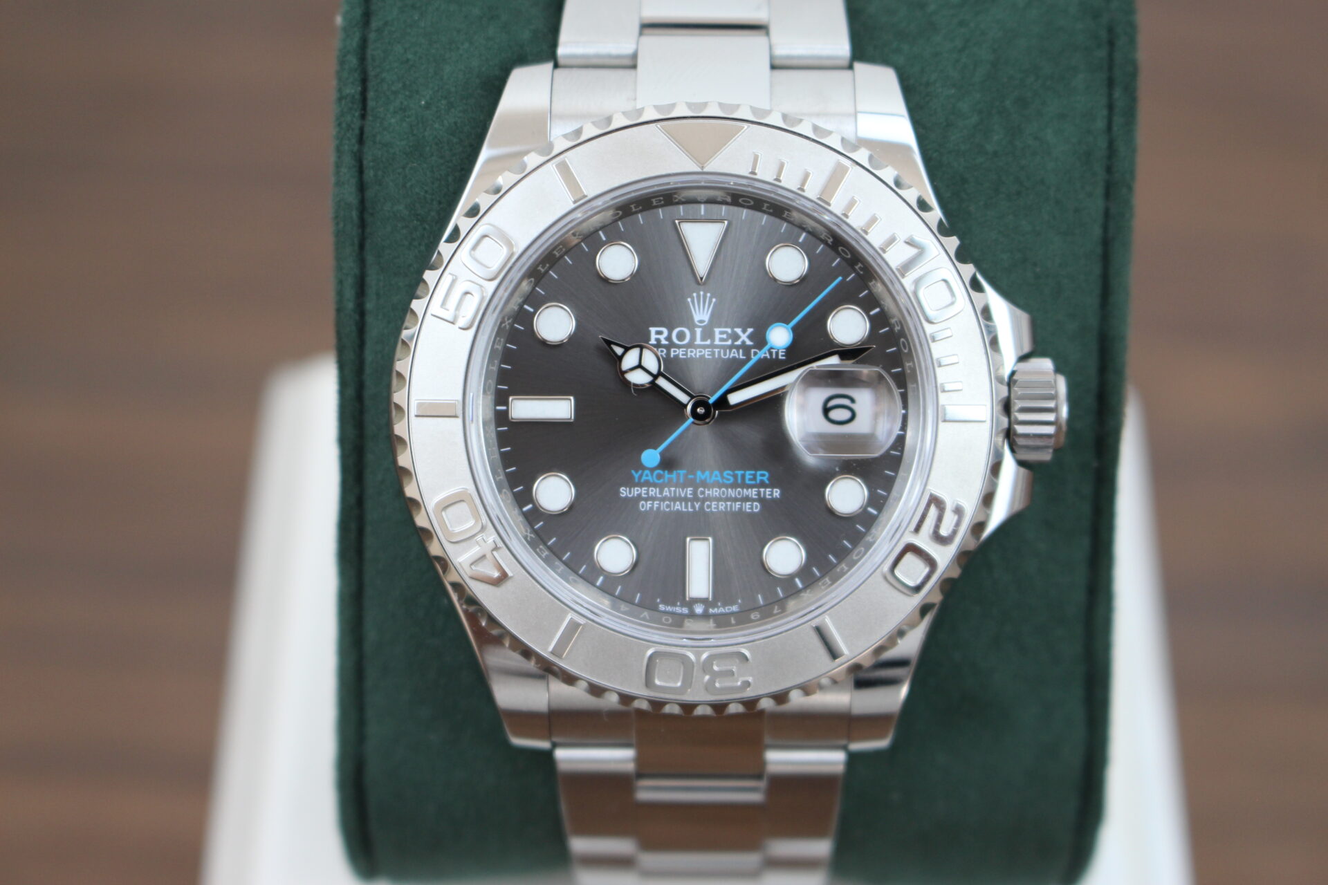 Rolex Yacht-Master 40 126622 on a green cushion