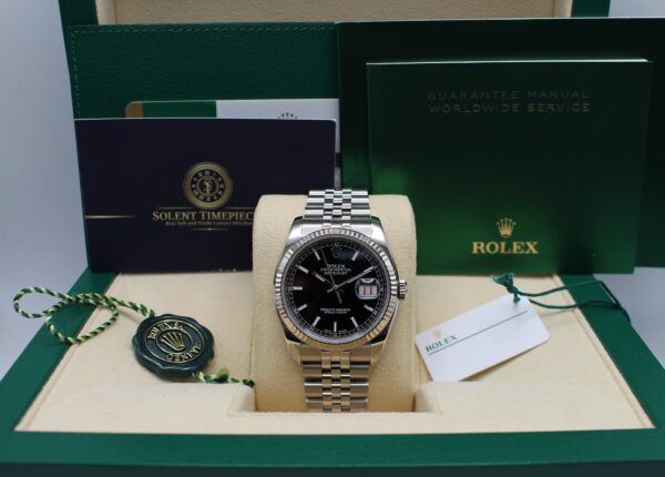 Rolex Datejust 36mm in its box with all accessories on show