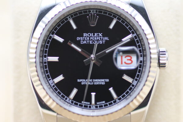 Rolex Datejust 36 reading 10 past 10 with red date wheel