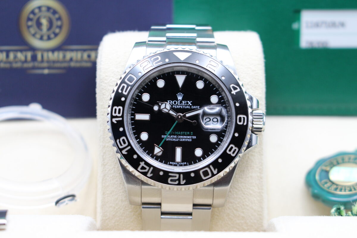 Rolex GMT Master II On display in its box with accessories