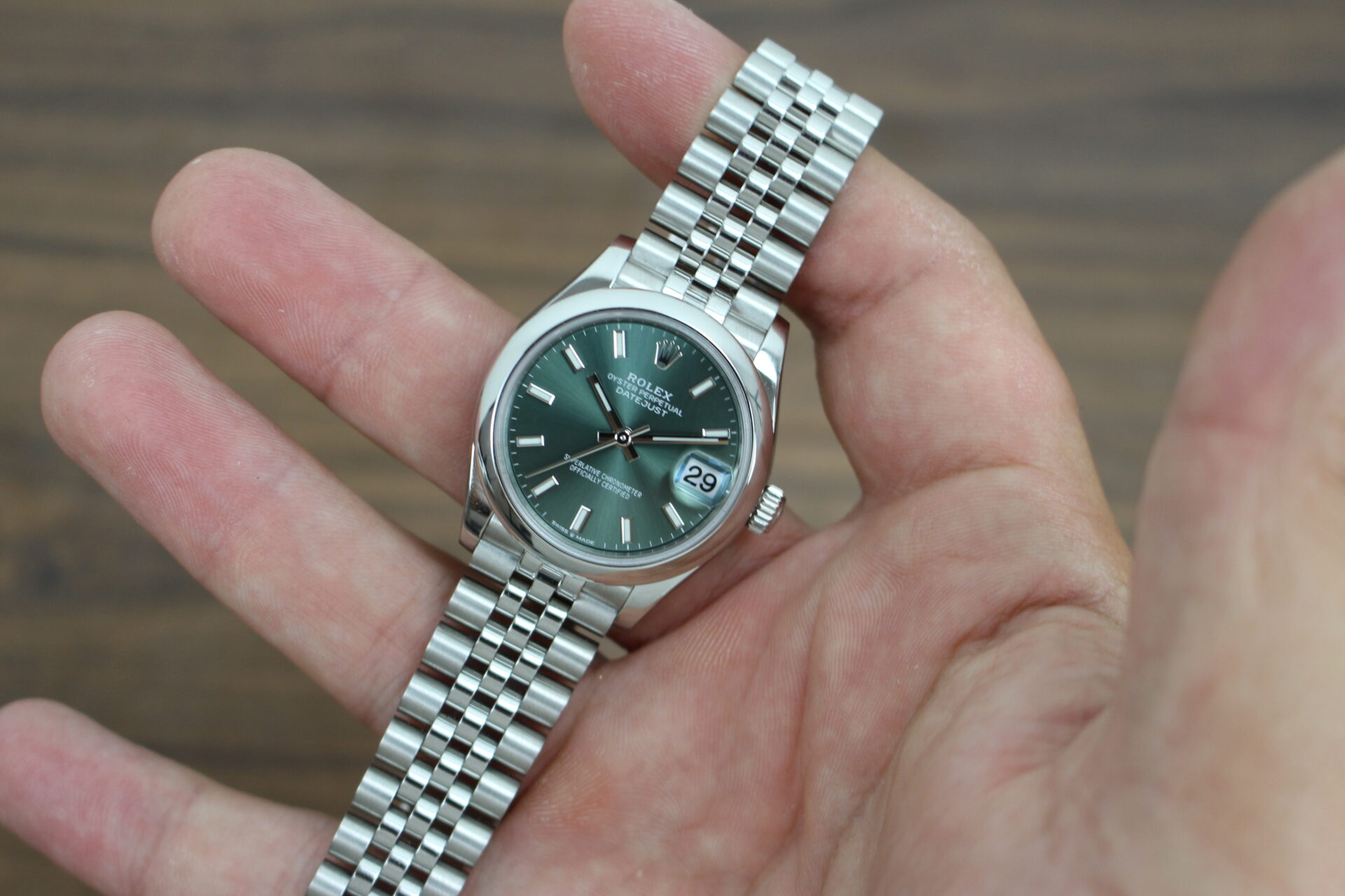 Rolex mint green in hand