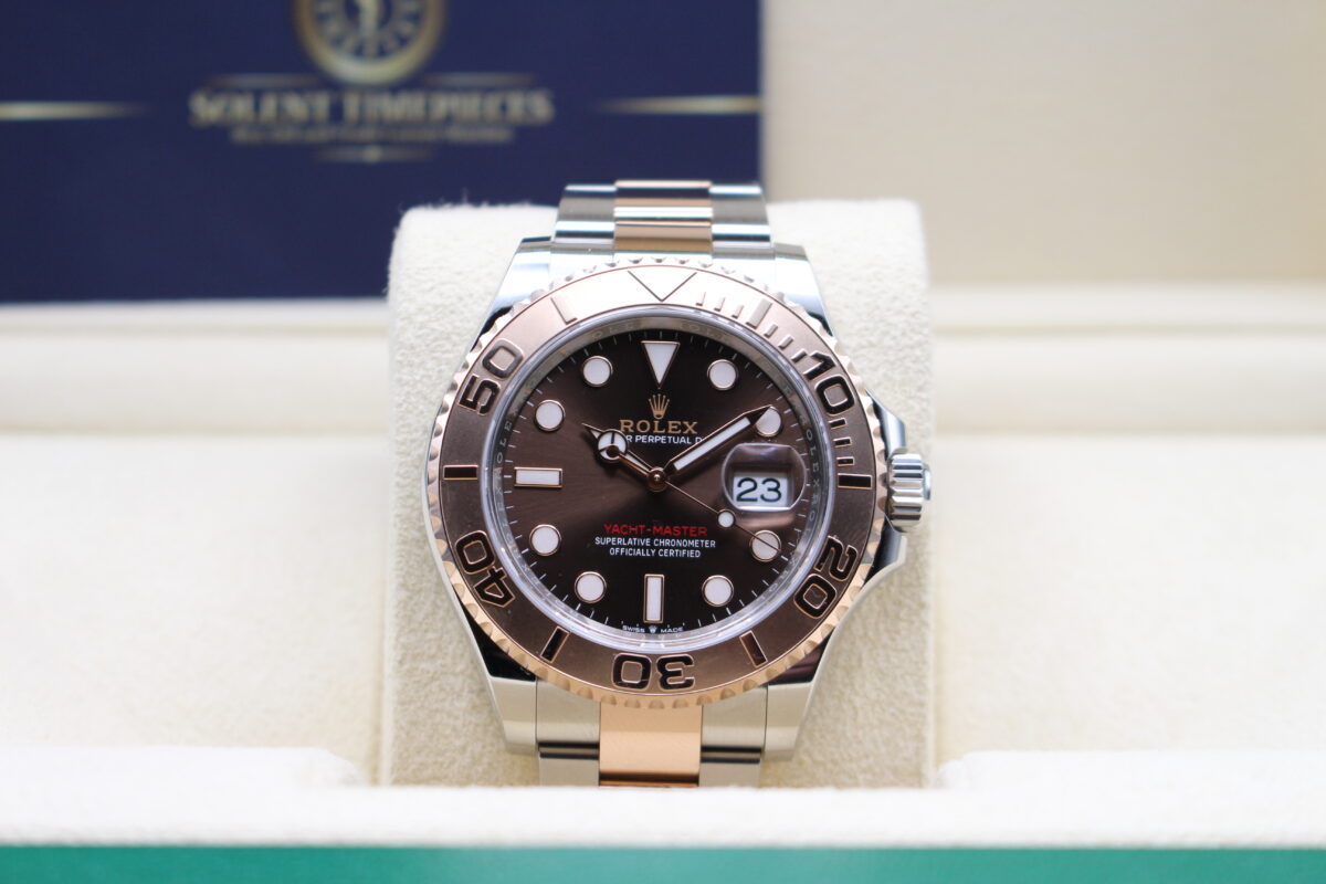 Rolex Yacht-Master 40 with a chocolate dial in its box