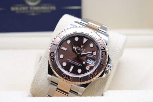 Rolex Yacht-Master 40 fitted with the chocolate dial on its cushion