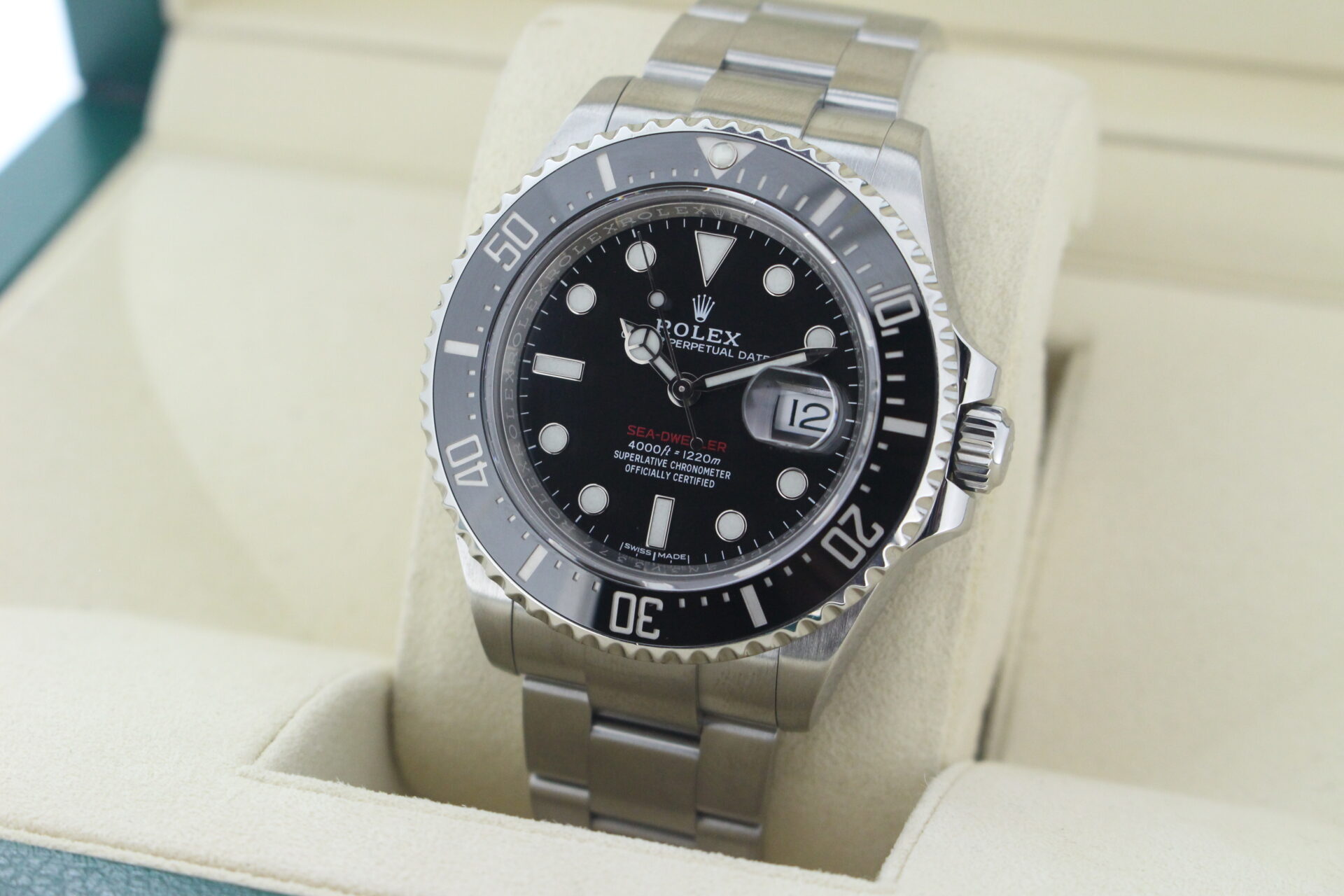 Rolex Sea-Dweller 50 Anniversary 126600 facing towards the left to show the right angle