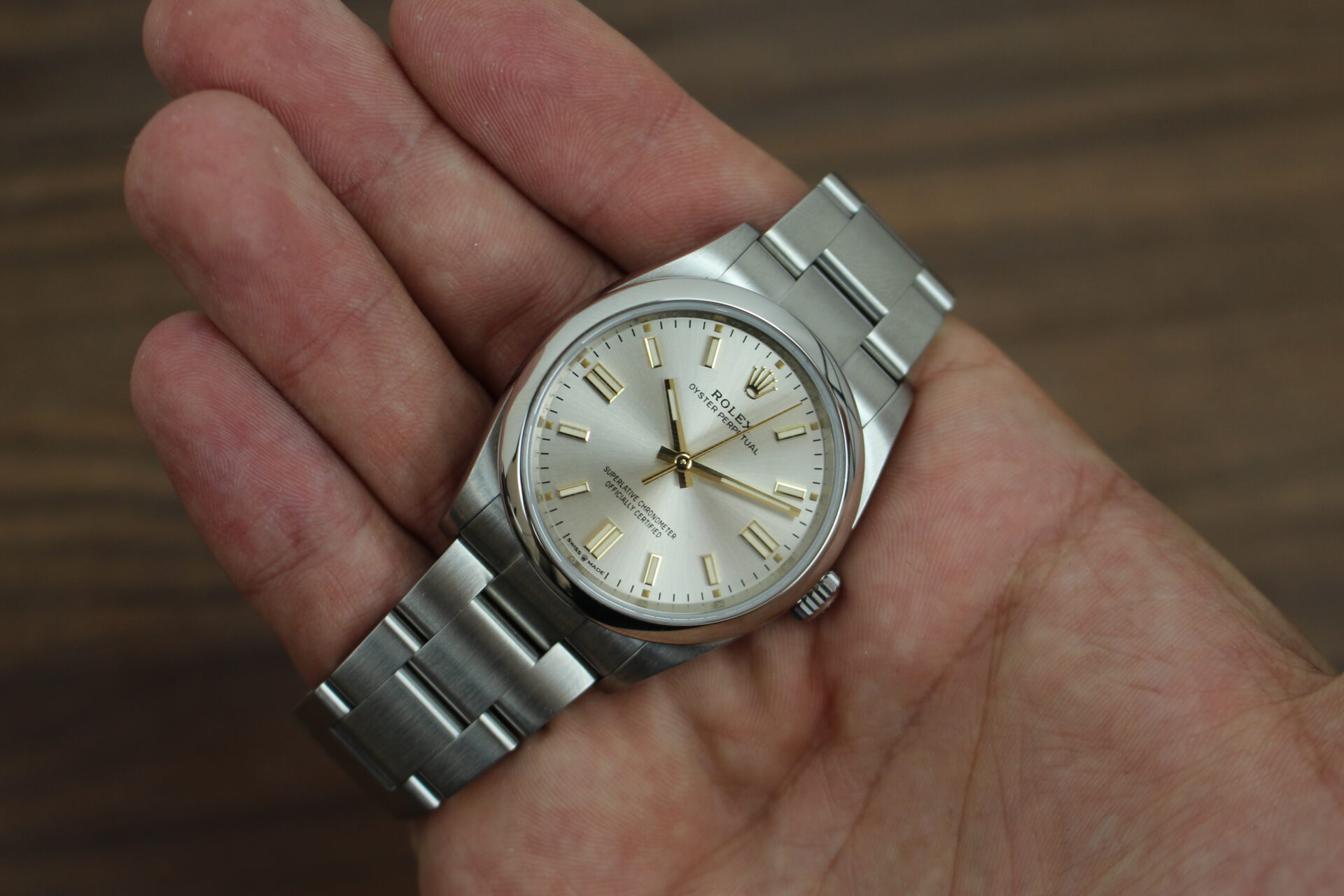 Rolex Oyster Perpetual 36 Silver 126000 in a hand