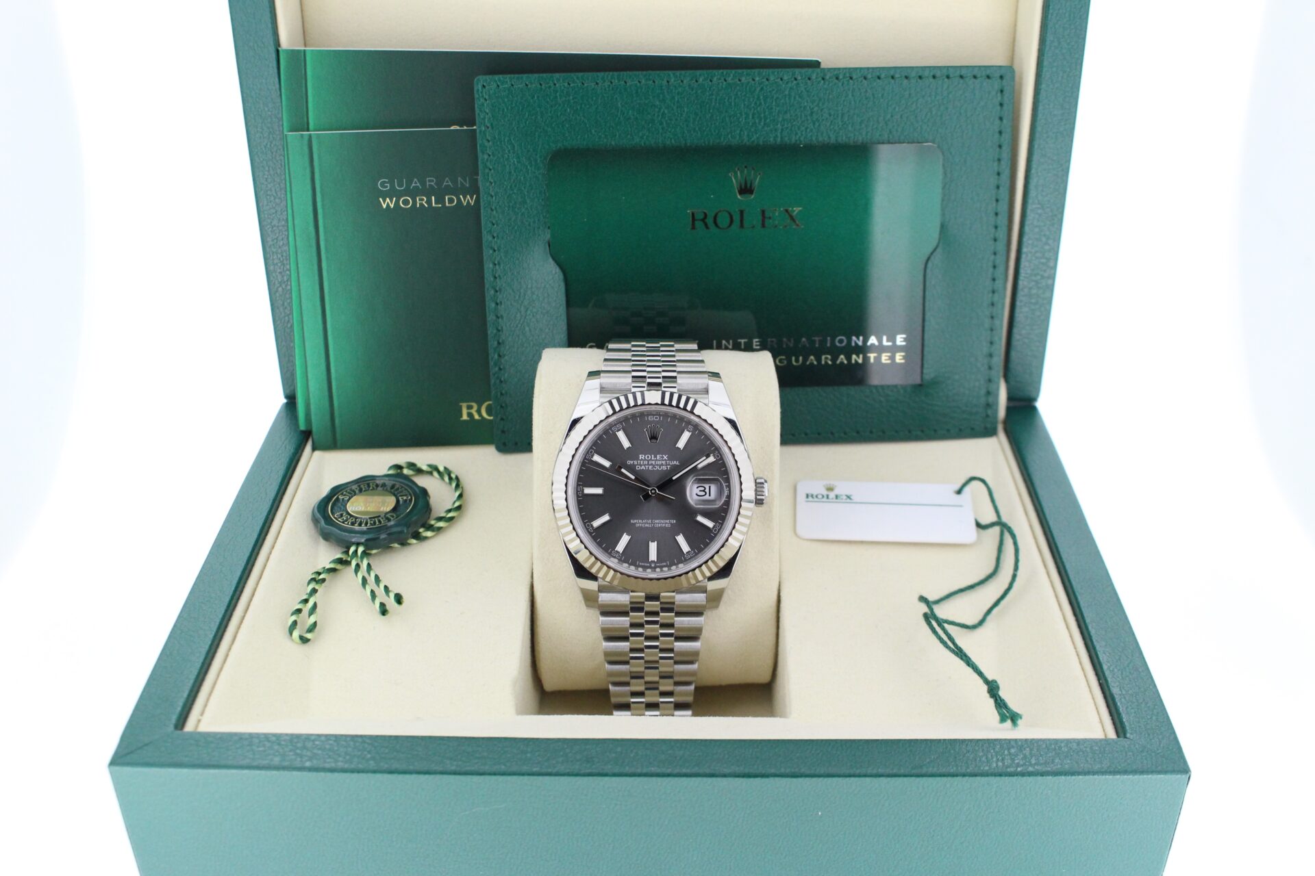 Rolex Datejust 41 Slate Grey 126334 in it's box with both swing tags, booklet and warranty card