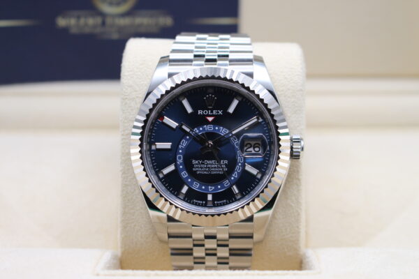 Rolex Sky-dweller with a blue dial on a jubilee bracelet