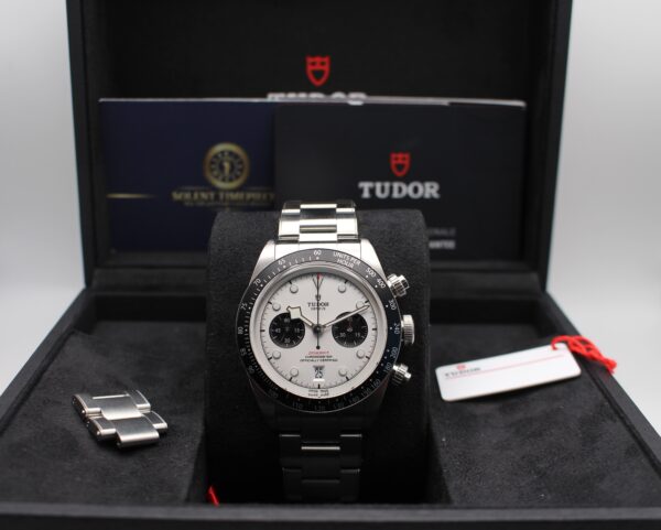 Tudor Black Bay Chrono Panda in its box with all original accessories making it a full set