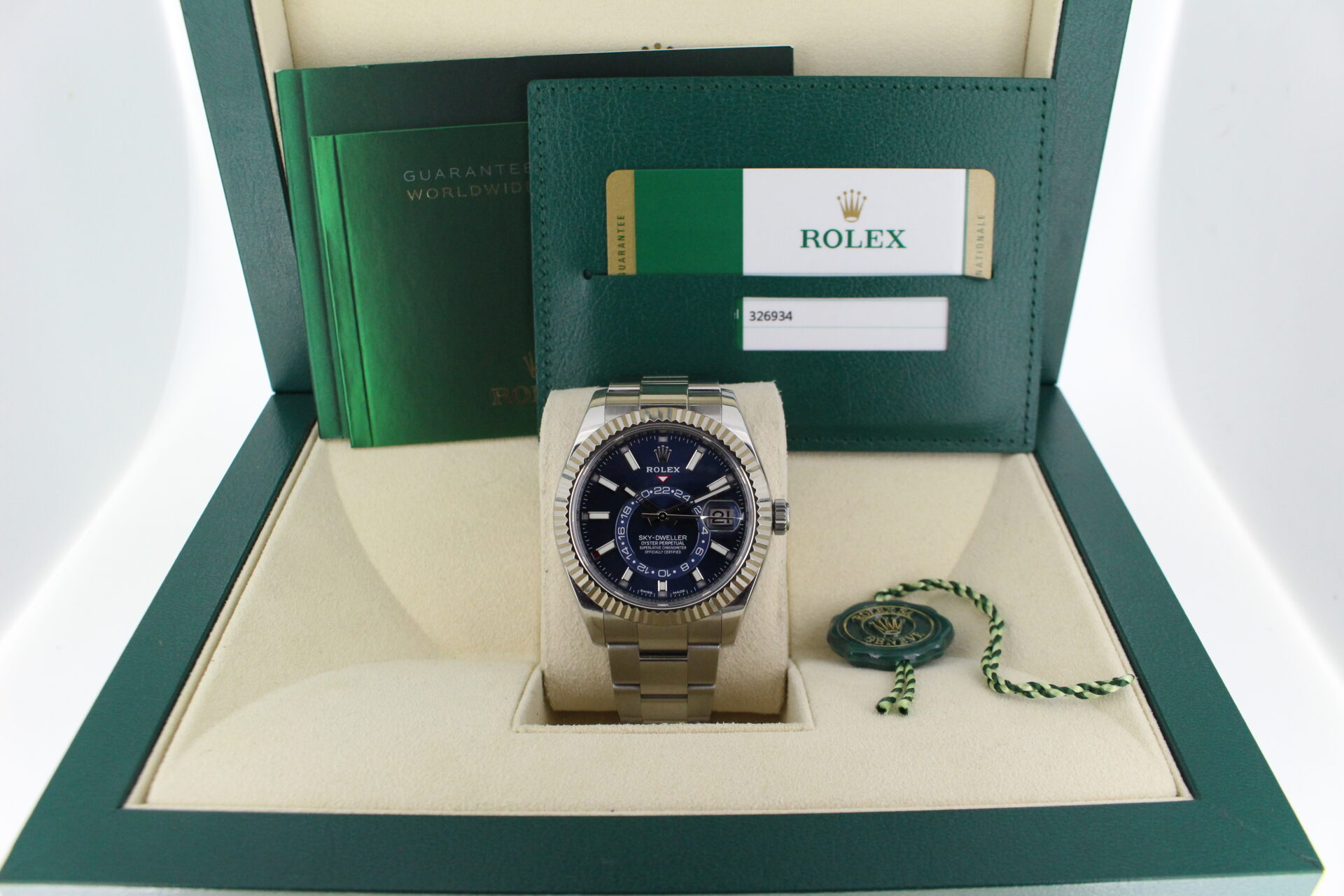 Rolex Sky-Dweller Blue Dial 326934 in it's box with green swing tag, booklets and warranty card