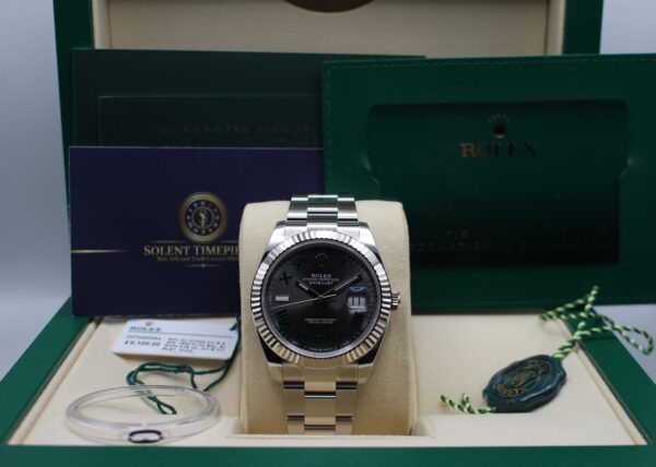 Rolex Datejust 41mm fitted with a Wimbledon dial in its box with all original accessories making a full set.