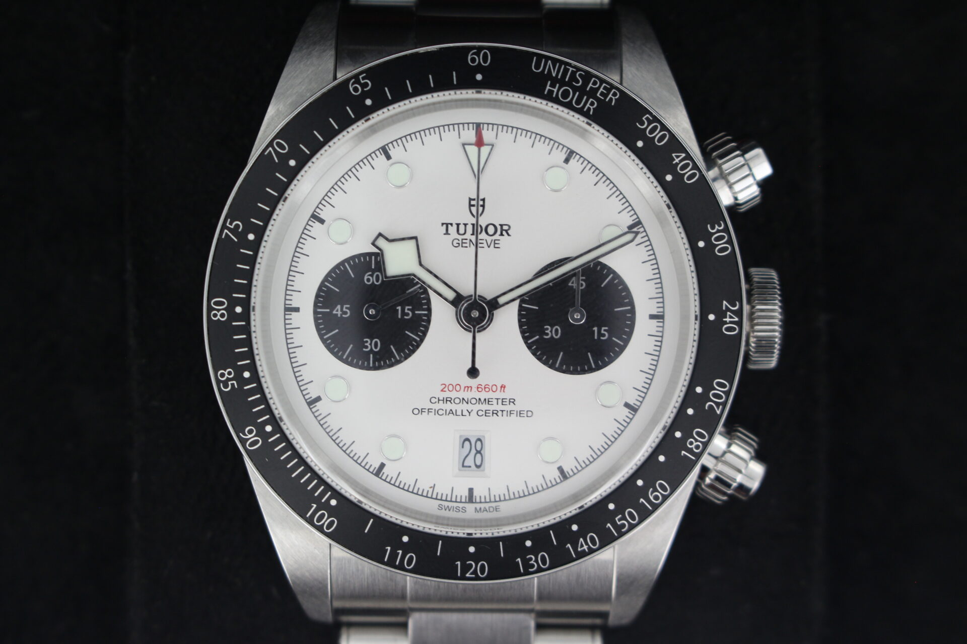 Tudor Black Bay Chrono Panda M79360N watch face