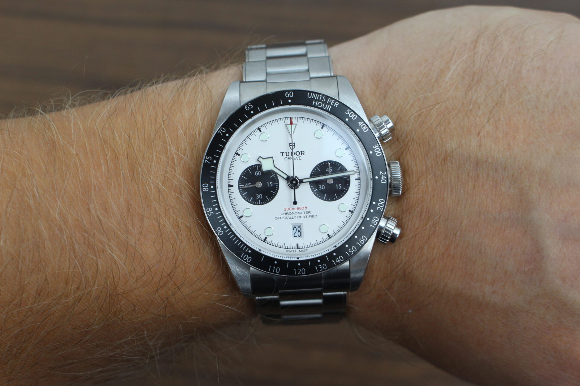 Tudor Black Bay Chrono Panda M79360N on a wrist