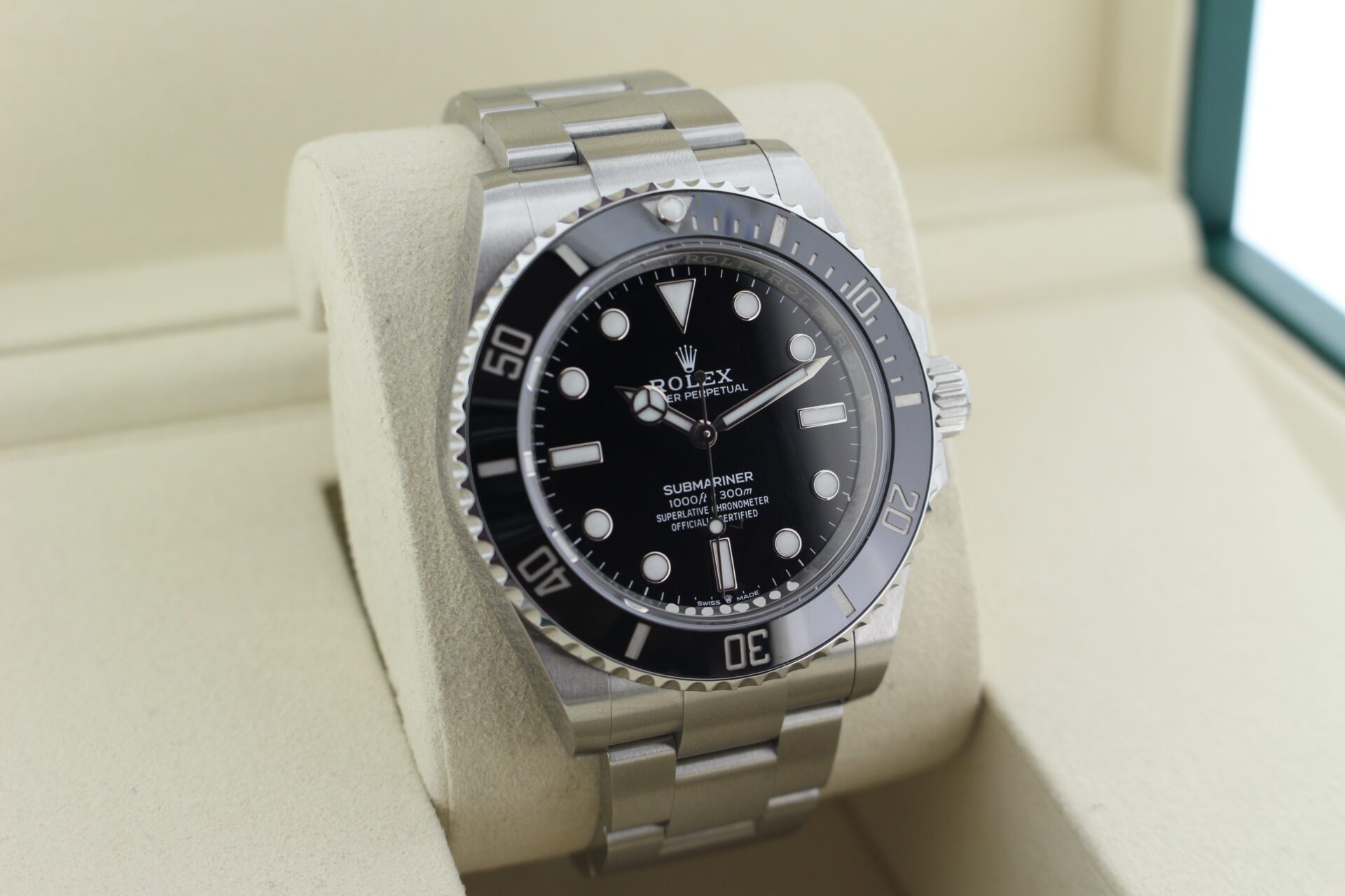 Rolex Submariner No Date 124060 facing towards the right to show the left angle