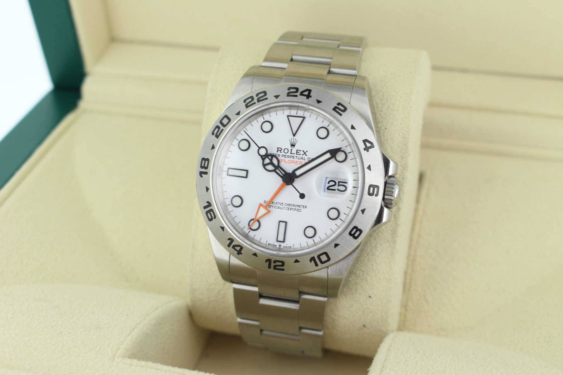 Rolex Explorer II Polar 226570 facing towards the left to show the right angle