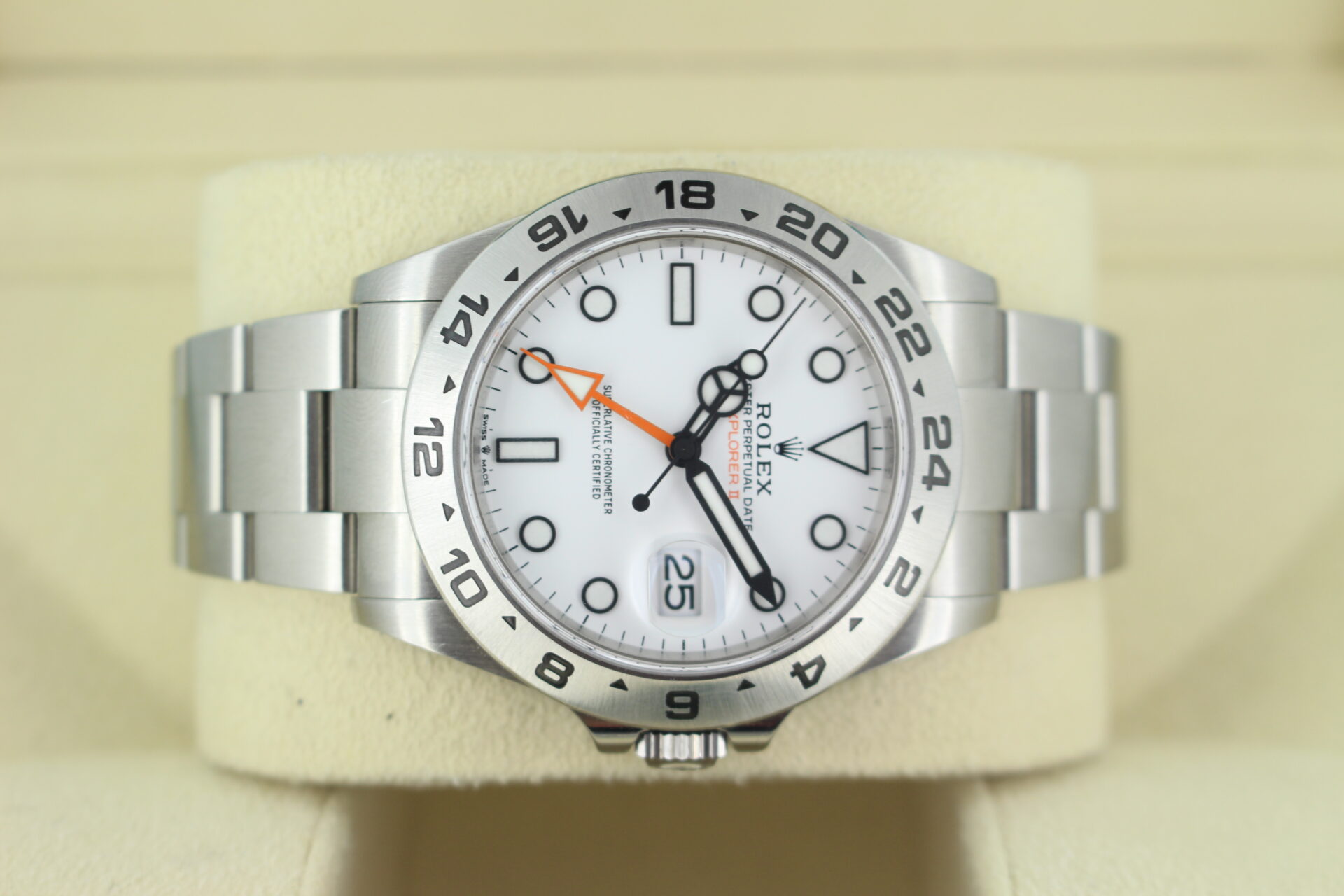 Rolex Explorer II Polar 226570 on it's side