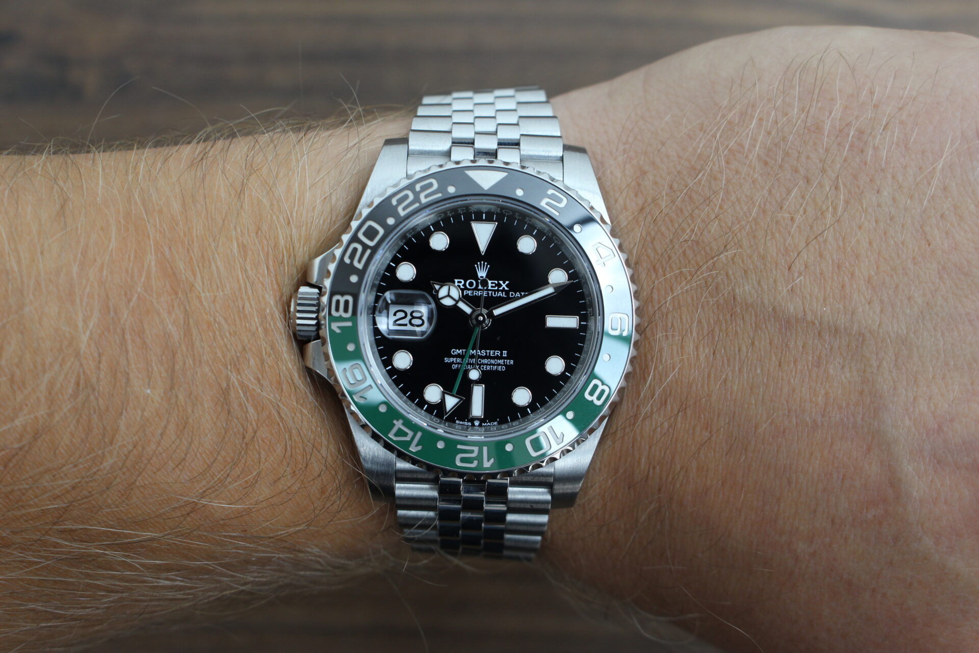 Rolex GMT Master II Sprite 126720VTNR on a wrist