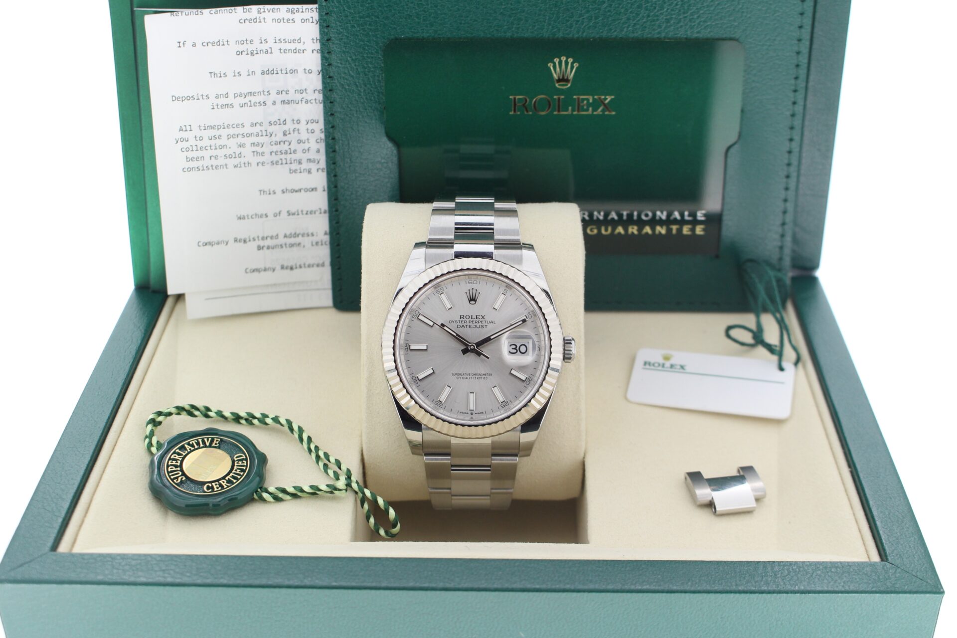 Rolex Datejust 41 Silver 126334 in it's box with both swing tags, booklets, original purchase receipt and warranty card